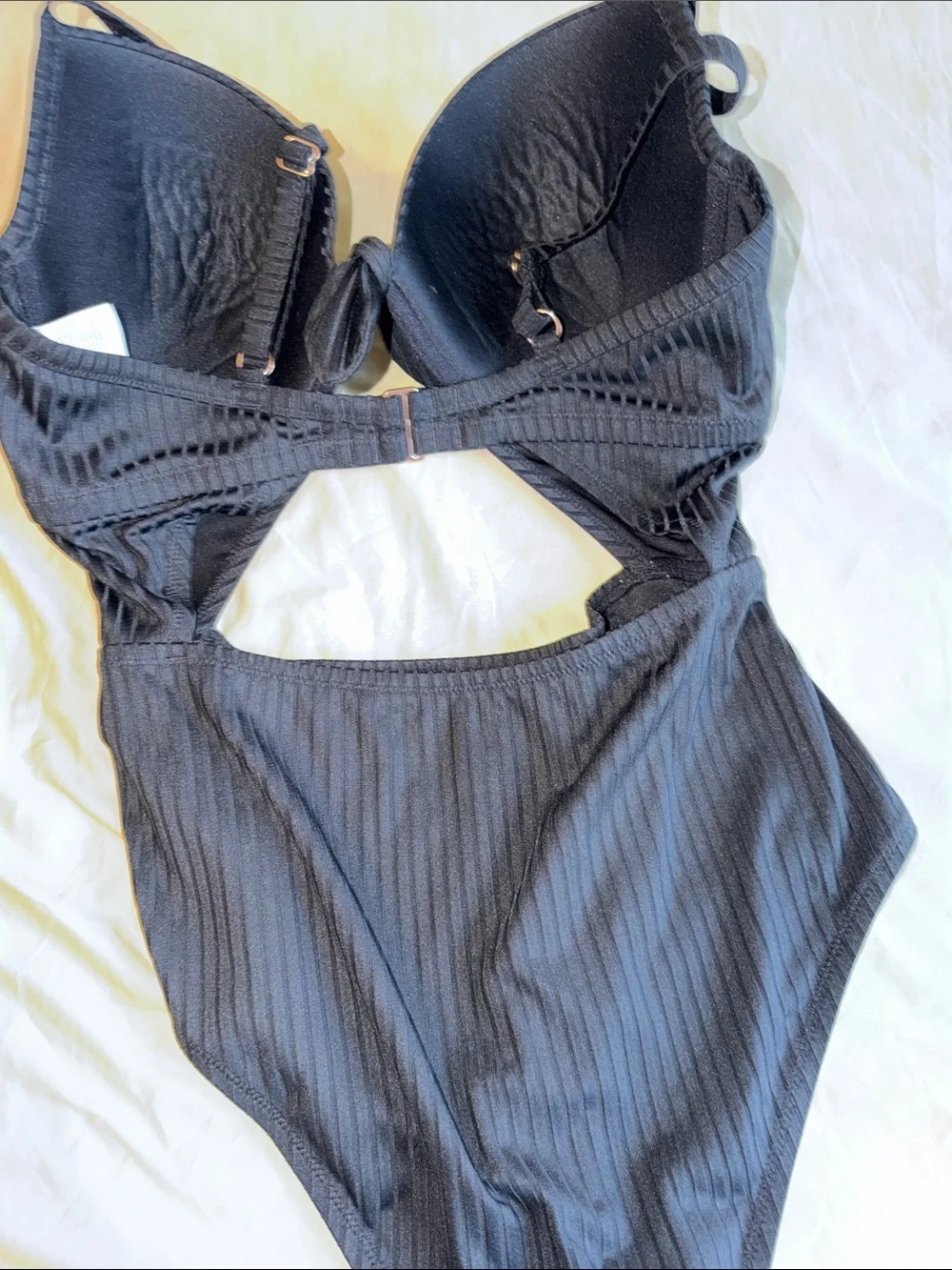 Shade & Shore Black Ribbed Cutout One-Piece Swimsuit